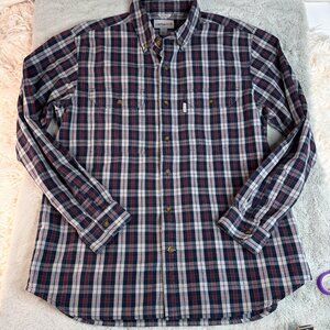 Carhartt Shirt Mens Large Fort Plaid Long Sleeve Plaid Workwear Chambray Button